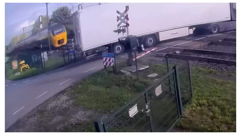 Shocking CCTV Footage: Train Smashes Into Lorry at Level Crossing in Dramatic Near-Miss