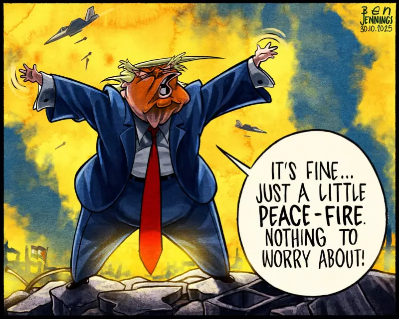 US Attempts to Downplay Gaza Hostilities Exposed in Scathing Political Cartoon