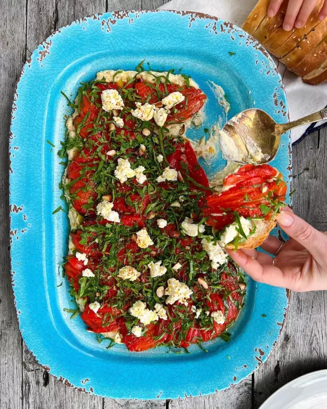 Garlic Roast Peppers on Creamy Papula: A Plant-Forward Feast