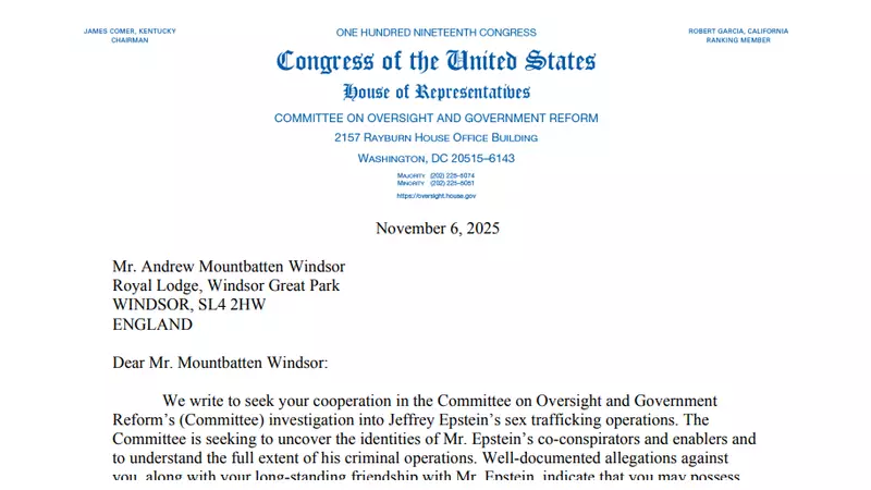 US Congress summons Andrew Windsor over Epstein links investigation