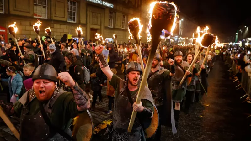Global Lens: From Edinburgh's Torchlit Vikings to Gaza's Floods in Tuesday's Photos