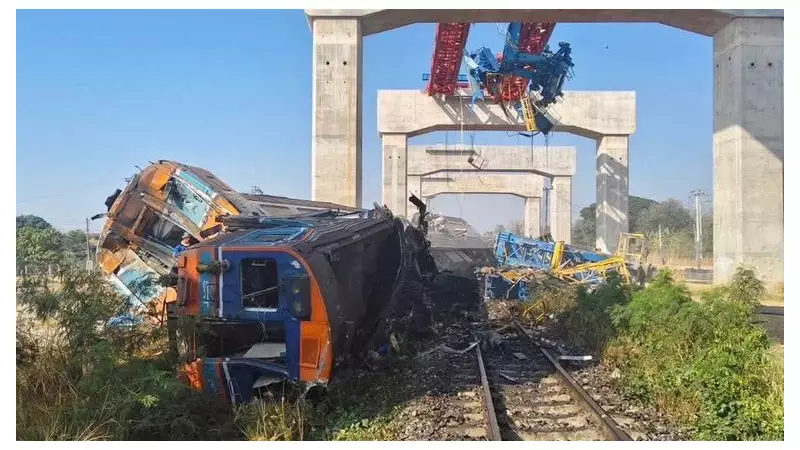 19 Killed as Crane Collapses on Thai Train, Derailment Sparks Fire