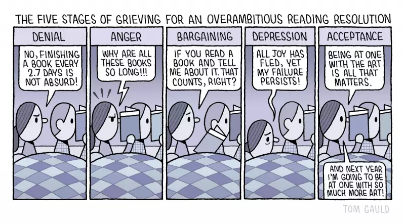 Tom Gauld's 2026 Cartoon Captures Our Reading Resolution Folly