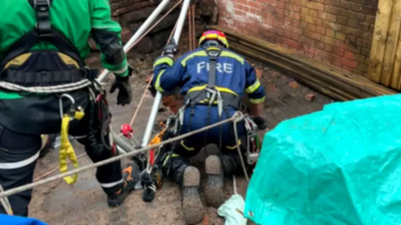 Emergency Services Rescue Man from Well in Cheadle High Street