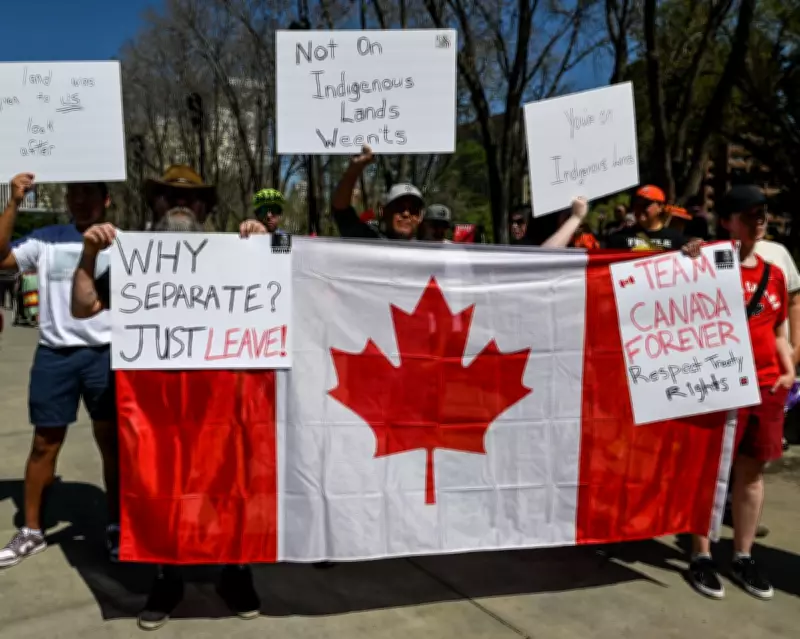 First Nations Protest Alberta Independence Rally in Edmonton Amid US Separatist Talks