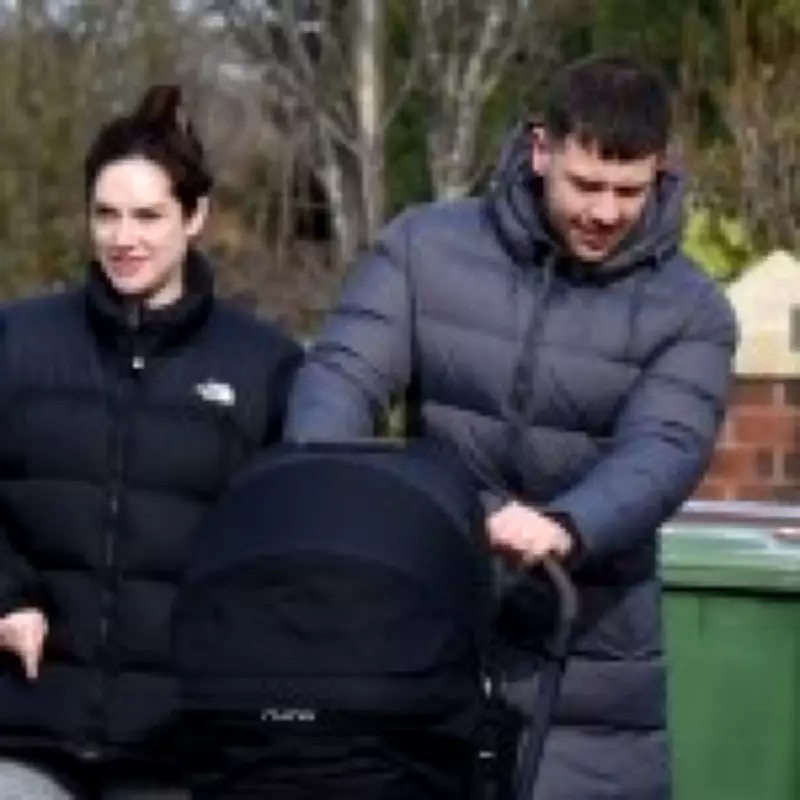 Isabel Hodgins Radiant in First Outing with Newborn Daughter Georgie Grace