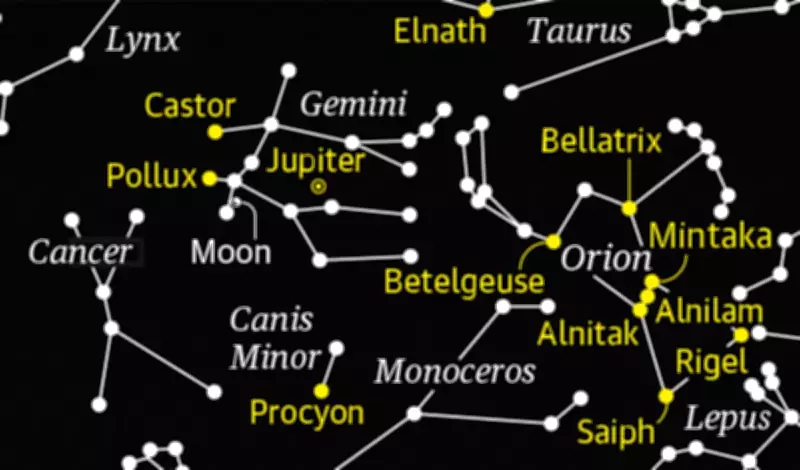 Jupiter's Steady Glow Dominates Gemini in February's Night Sky