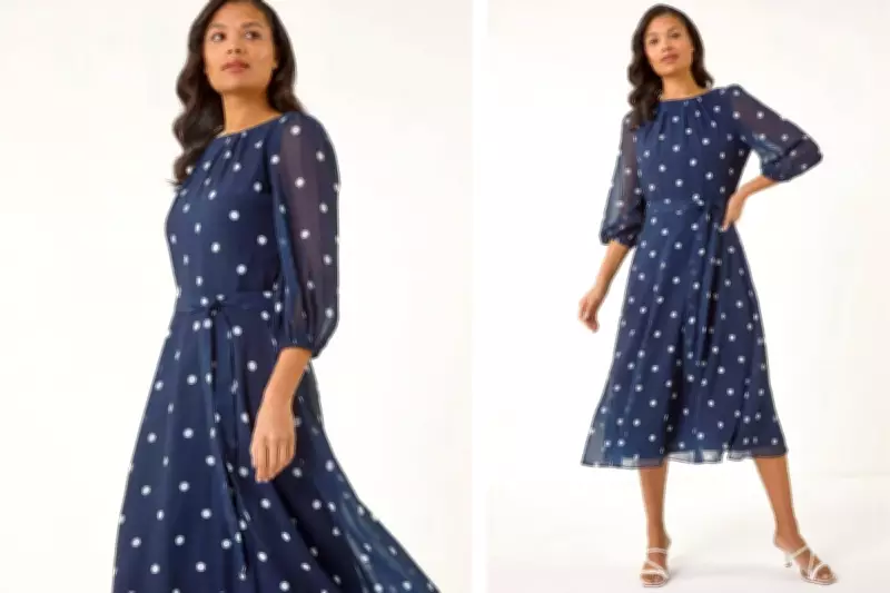 Polka Dots Dominate Spring Fashion with Elegant Chiffon Midi Dress