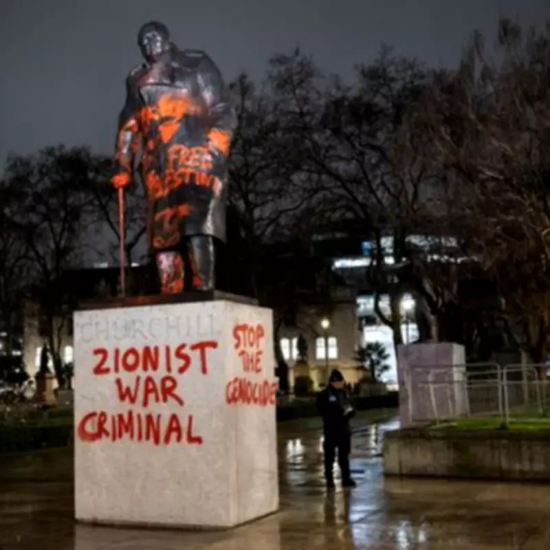 Winston Churchill Statue Vandalized with Pro-Palestine Graffiti in Parliament Square