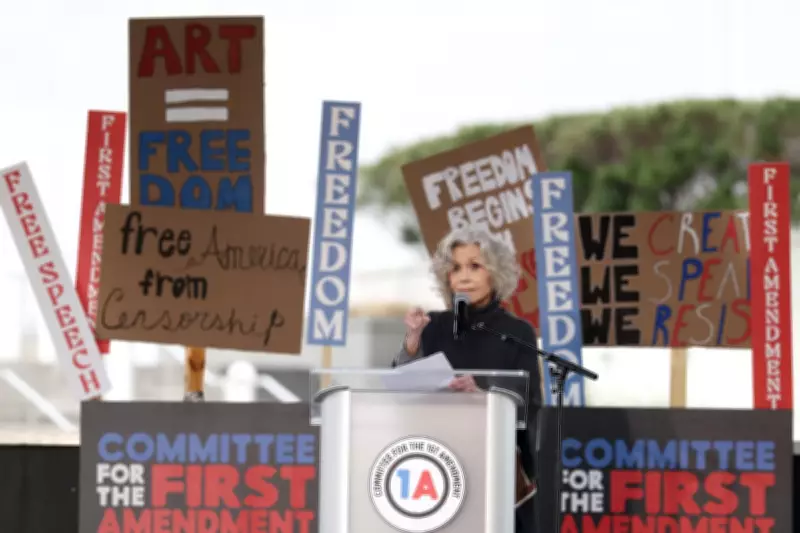 Jane Fonda Leads Rally Against Trump's Crackdown on Arts and Media in Washington