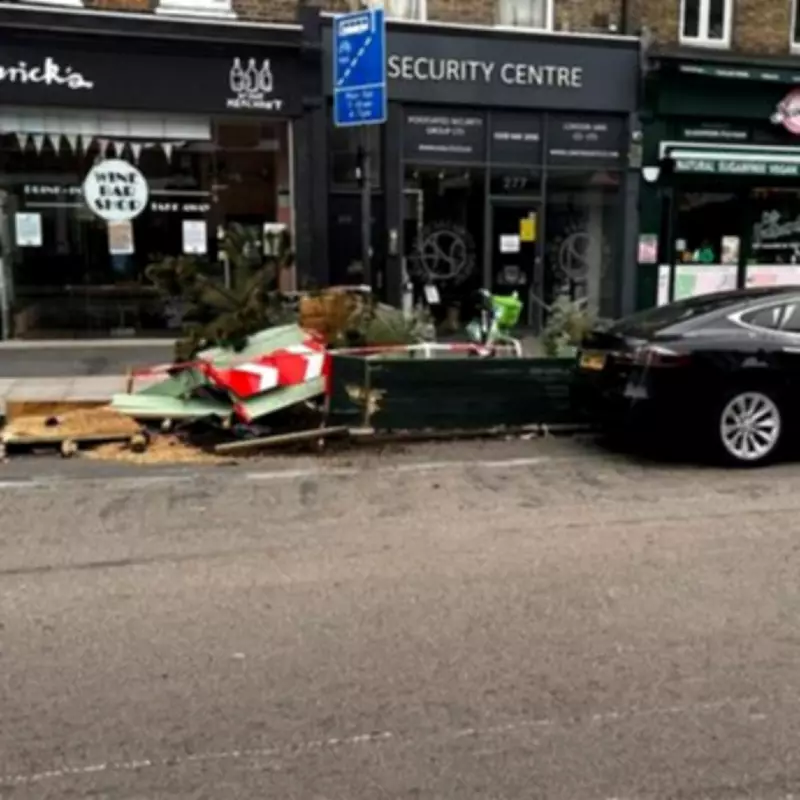 Fulham Crash: Car Smashes into Planter and Parklet on Wandsworth Bridge Road