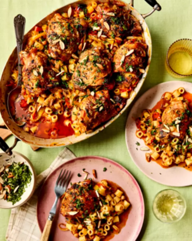 Sami Tamimi's One-Tray Chicken and Pasta Bake with Spring Salad