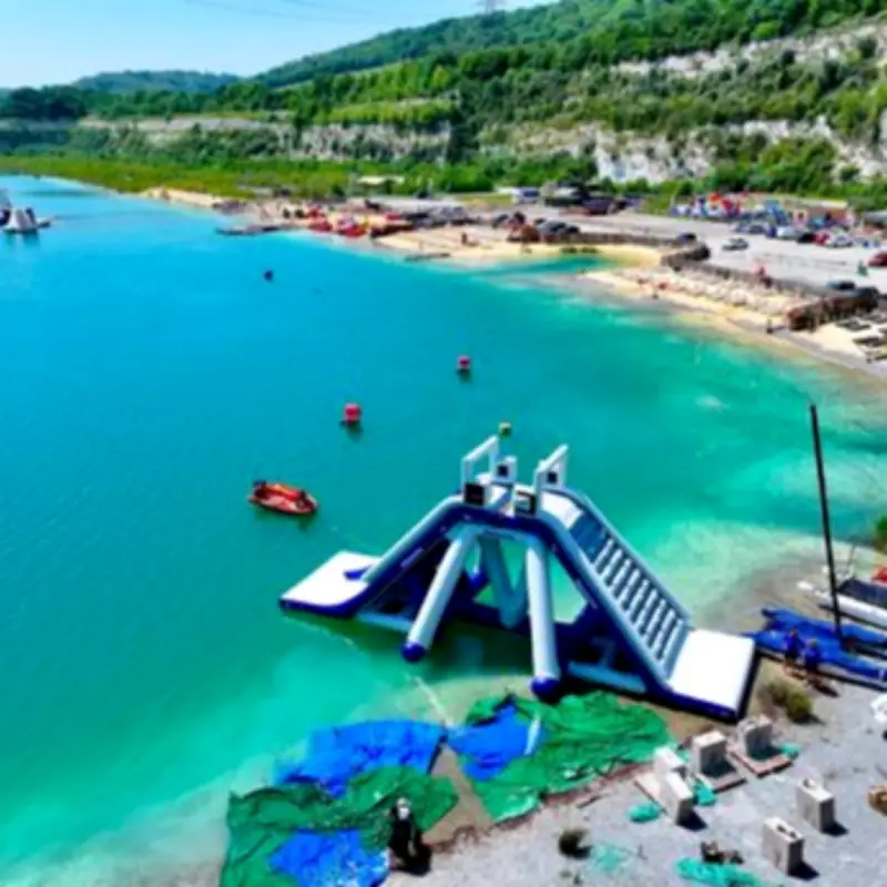 Bright Blue Lake with Aqua Park 40 Mins from London for Family Fun