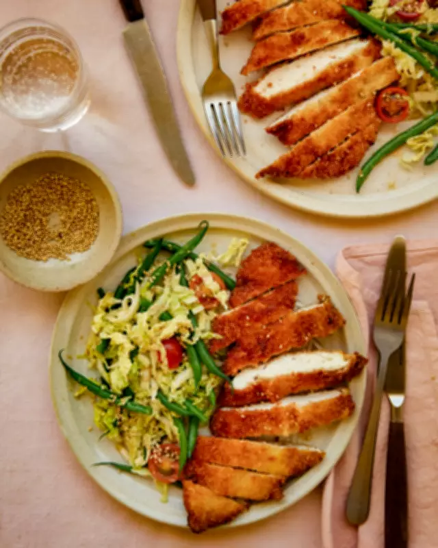 Georgina Hayden's Quick Panko Chicken with Miso Green Bean Salad Recipe
