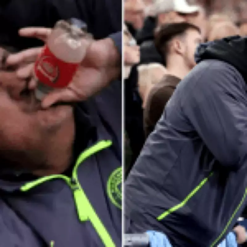 Man City fan with Arsenal bottle spotted again during Everton draw