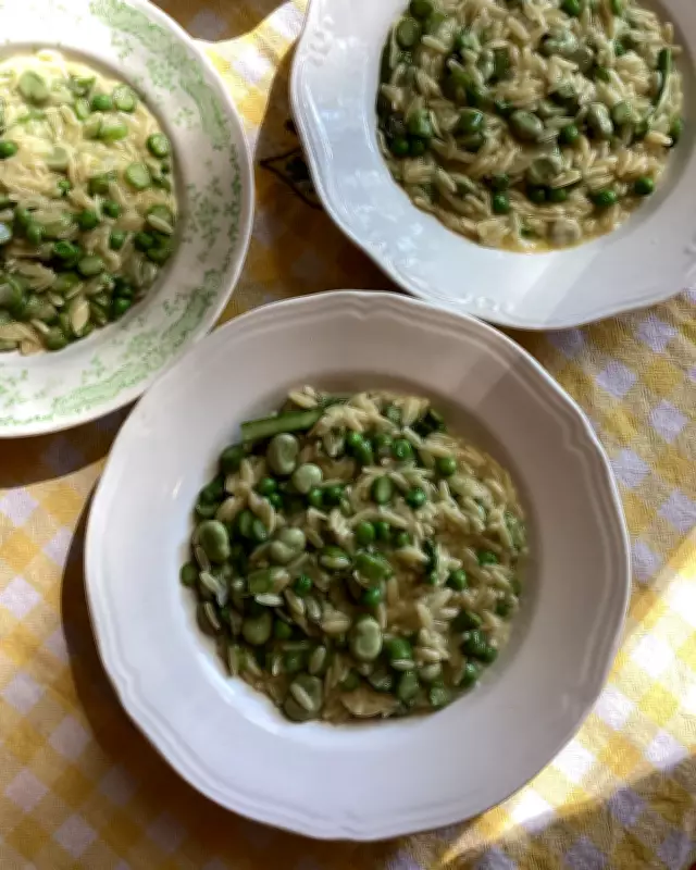 Spring Orzo with Peas, Broad Beans, Asparagus, Parmesan and Lemon Recipe