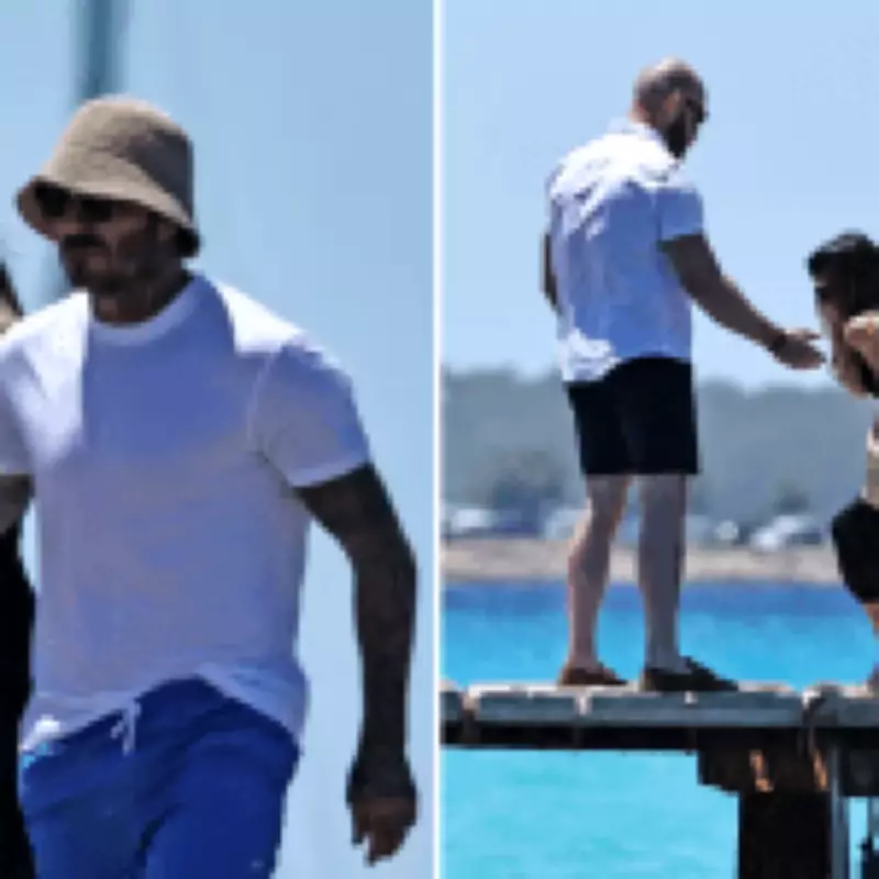 Victoria Beckham Avoids Dangerous Slip in Heels on Ibiza Rocks