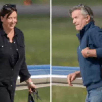 Miranda Hart Arrives for Celebrity Traitors with Husband Richard Fairs