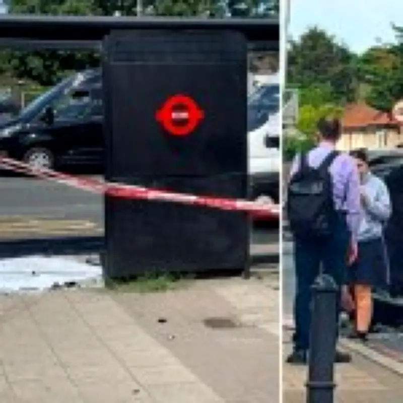 Car crashes into bus stop queue in north London, two injured