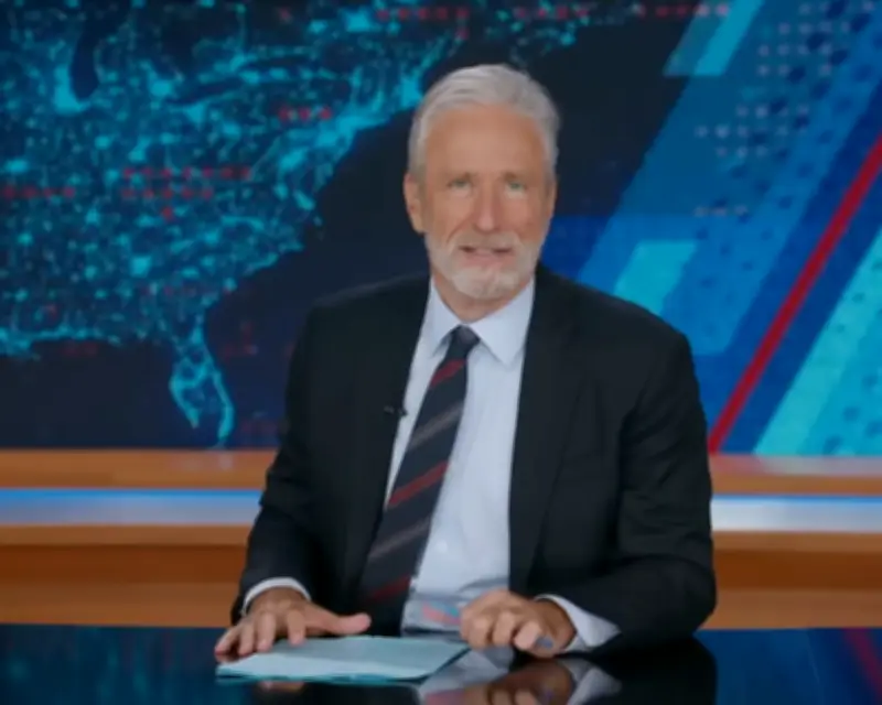 Jon Stewart slams Trump's Iran deal, 'Mountain Dew green' reflecting pool